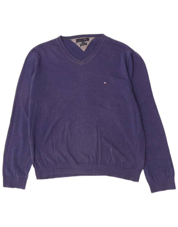 Maglione maglione con scollo a V da uomo Tommy Hilfiger 2XL cotone blu navy