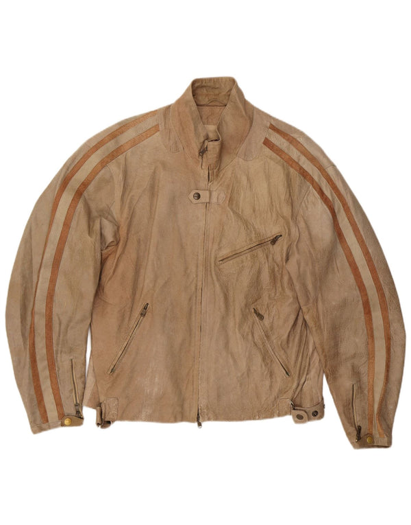 ANDREA D'AMICO Giacca Racer in Pelle Uomo IT 56 XL Pelle Beige