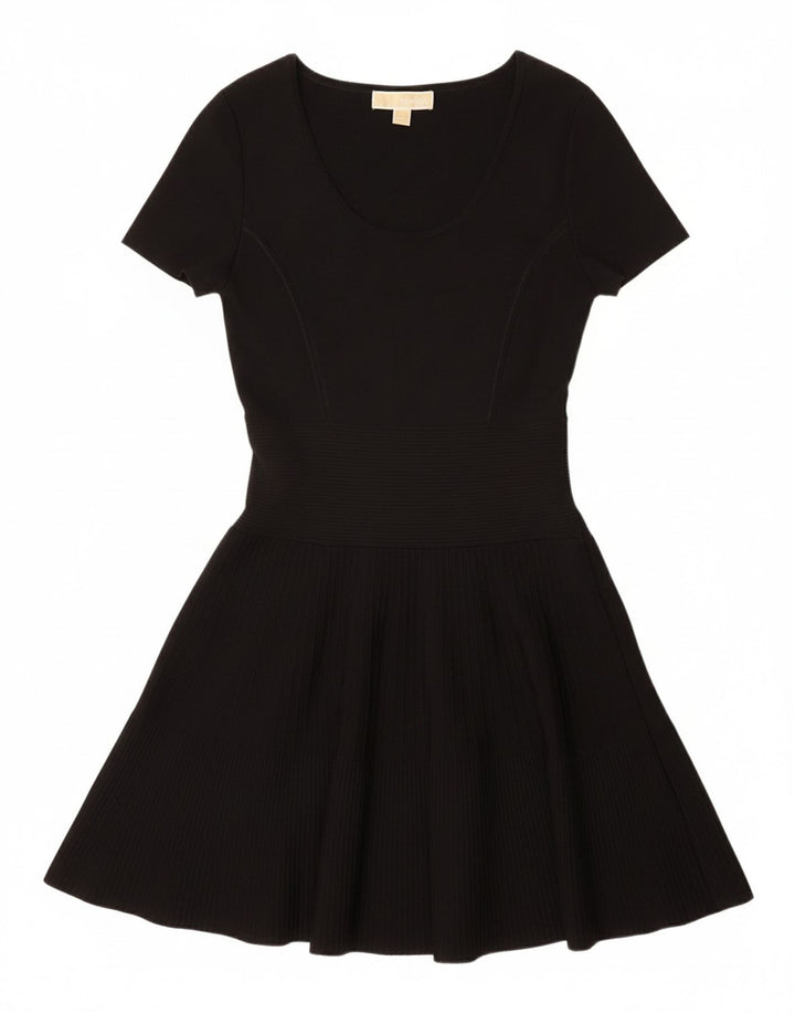 MICHAEL KORS Abito a trapezio da donna UK 12 Rayon gessato nero medio