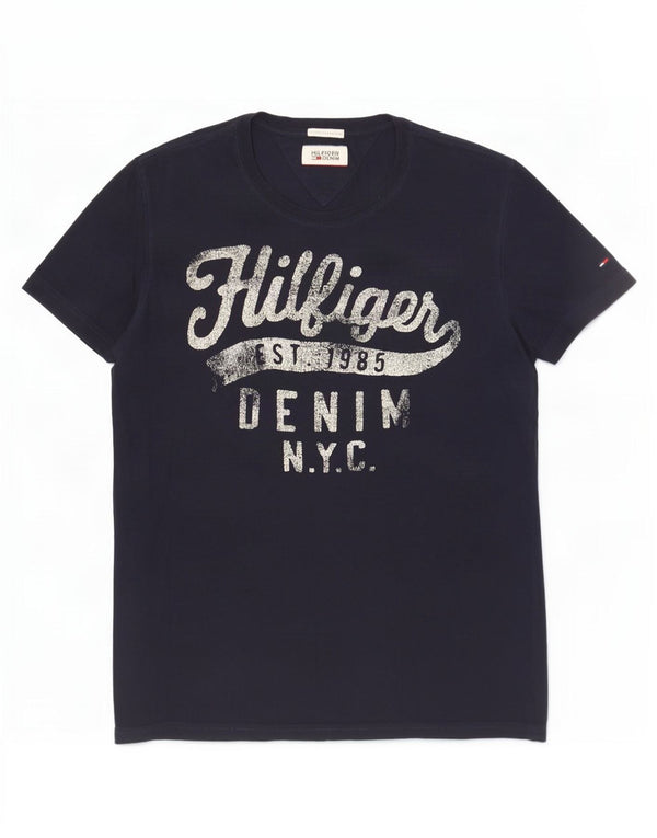 T-shirt grafica da uomo Tommy Hilfiger Top grande in cotone blu navy