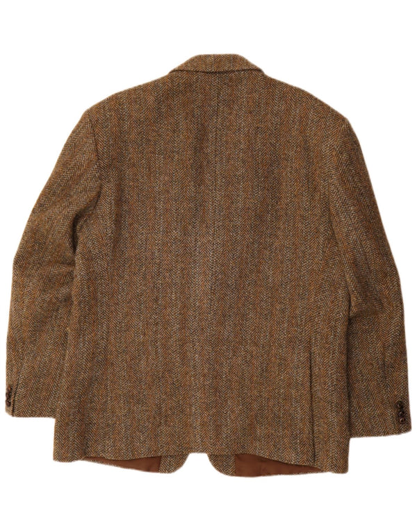 Giacca blazer a 2 bottoni da uomo Harris Tweed UK 44 2XL Lana a spina di pesce marrone