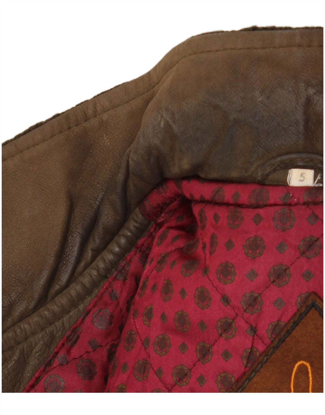 Giacca in pelle lavorata a maglia vintage da uomo UK 42 XL Khaki Colourblock Classic