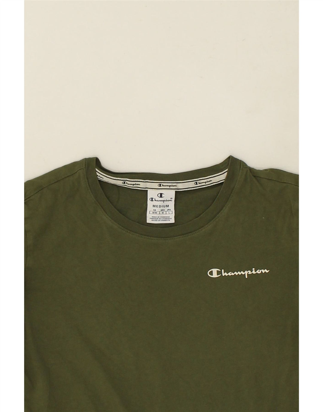 CHAMPION Womens T-Shirt Top UK 12 Medium Khaki Vintage Champion and Second-Hand Champion from Messina Hembry 