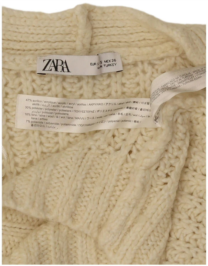Maglione cardigan oversize da donna Zara UK 10 piccolo acrilico bianco sporco