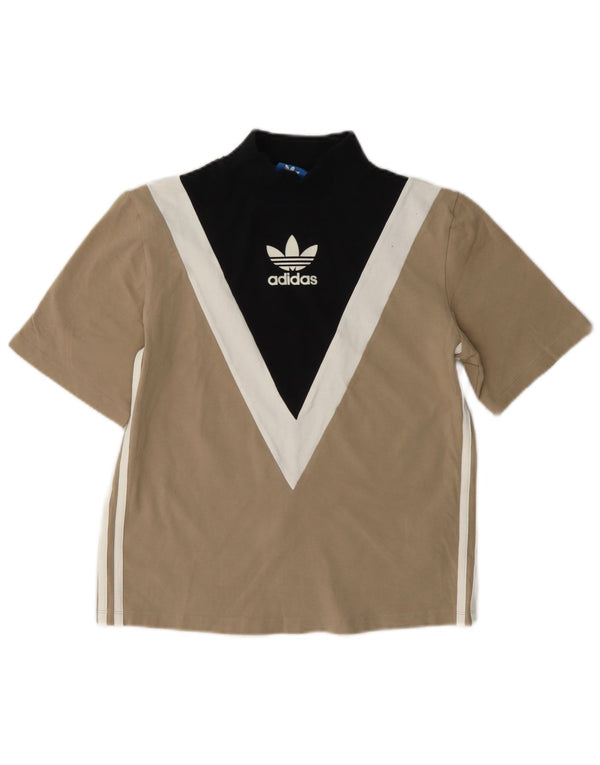 Maglietta grafica da donna Adidas Top UK 8 Small Beige Colourblock Cotton