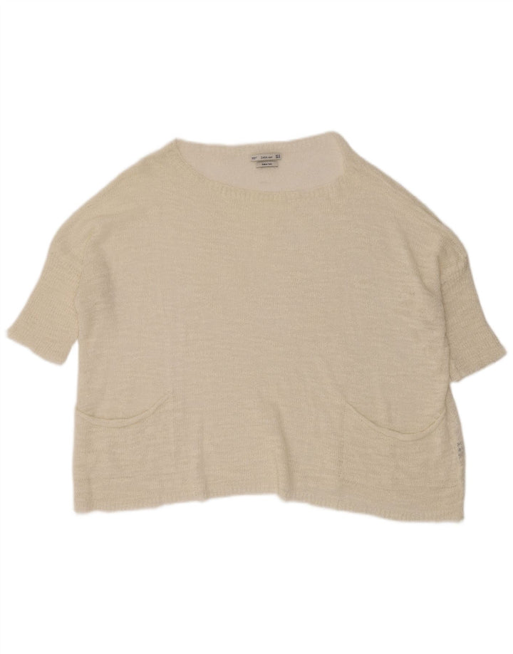 Maglione da donna Zara con scollo a barchetta trasparente UK 14 medio bianco sporco