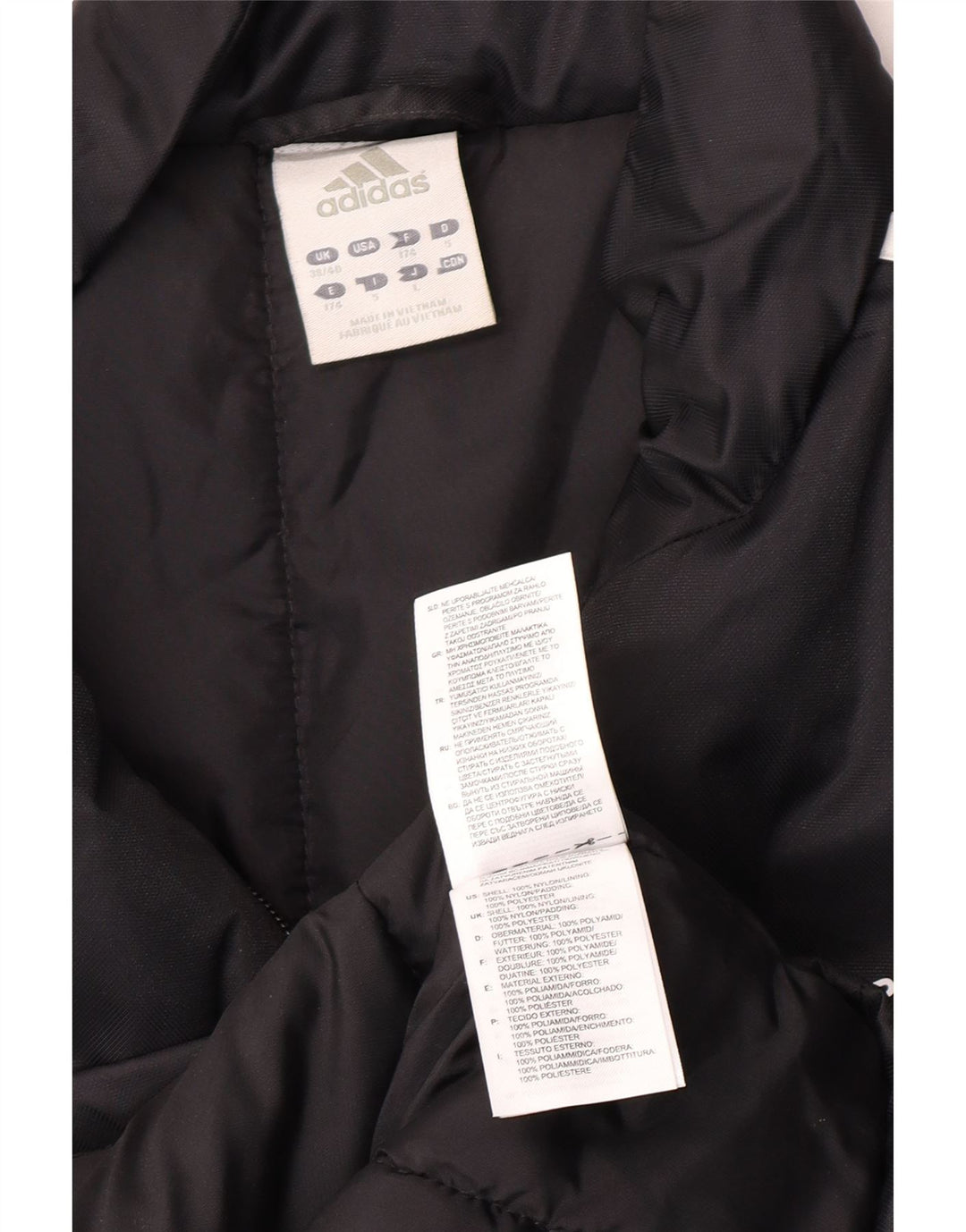 Cappotto imbottito con grafica Adidas da uomo UK 38/40 nylon nero medio