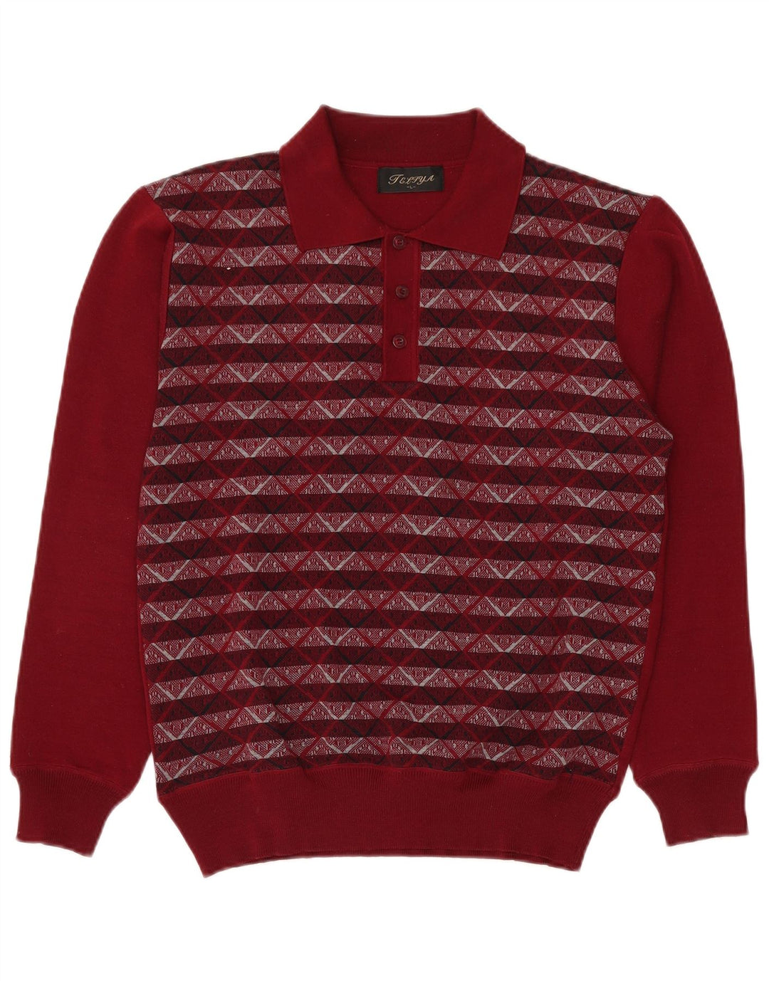 VINTAGE Maglione da uomo con collo alto Maglione grande bordeaux geometrico