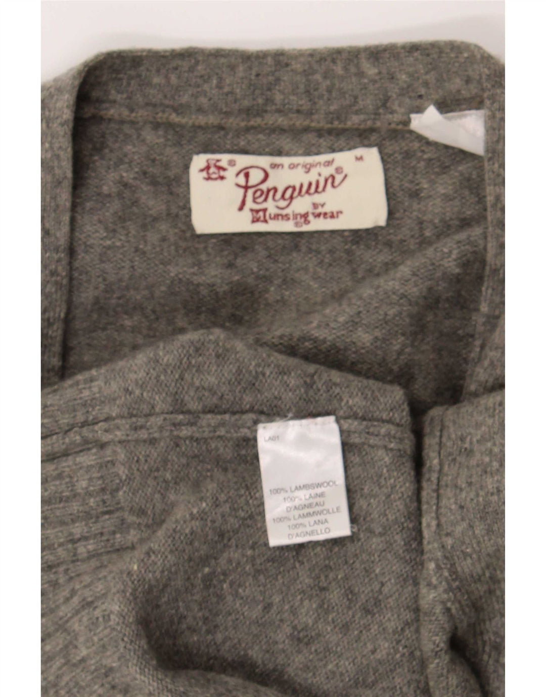 Maglione cardigan da uomo Penguin in lana d'agnello grigio medio