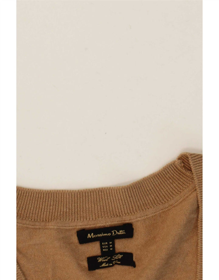 Maglione da donna con scollo a V Massimo Dutti UK 12 Lana beige medio