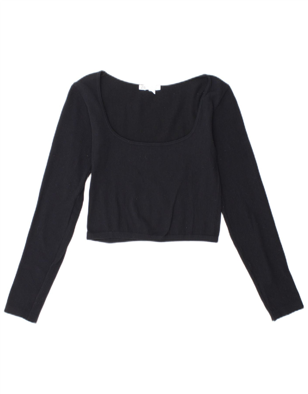 ZARA Womens Crop Top Long Sleeve UK 14 Large Black