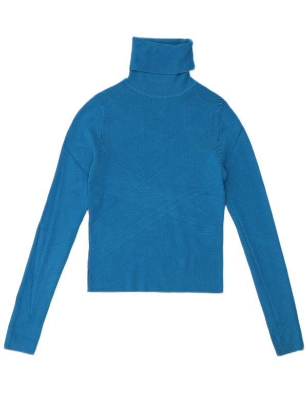 ZARA Maglione Corto da Donna con Collo Alto UK 12 Viscosa Blu Medio