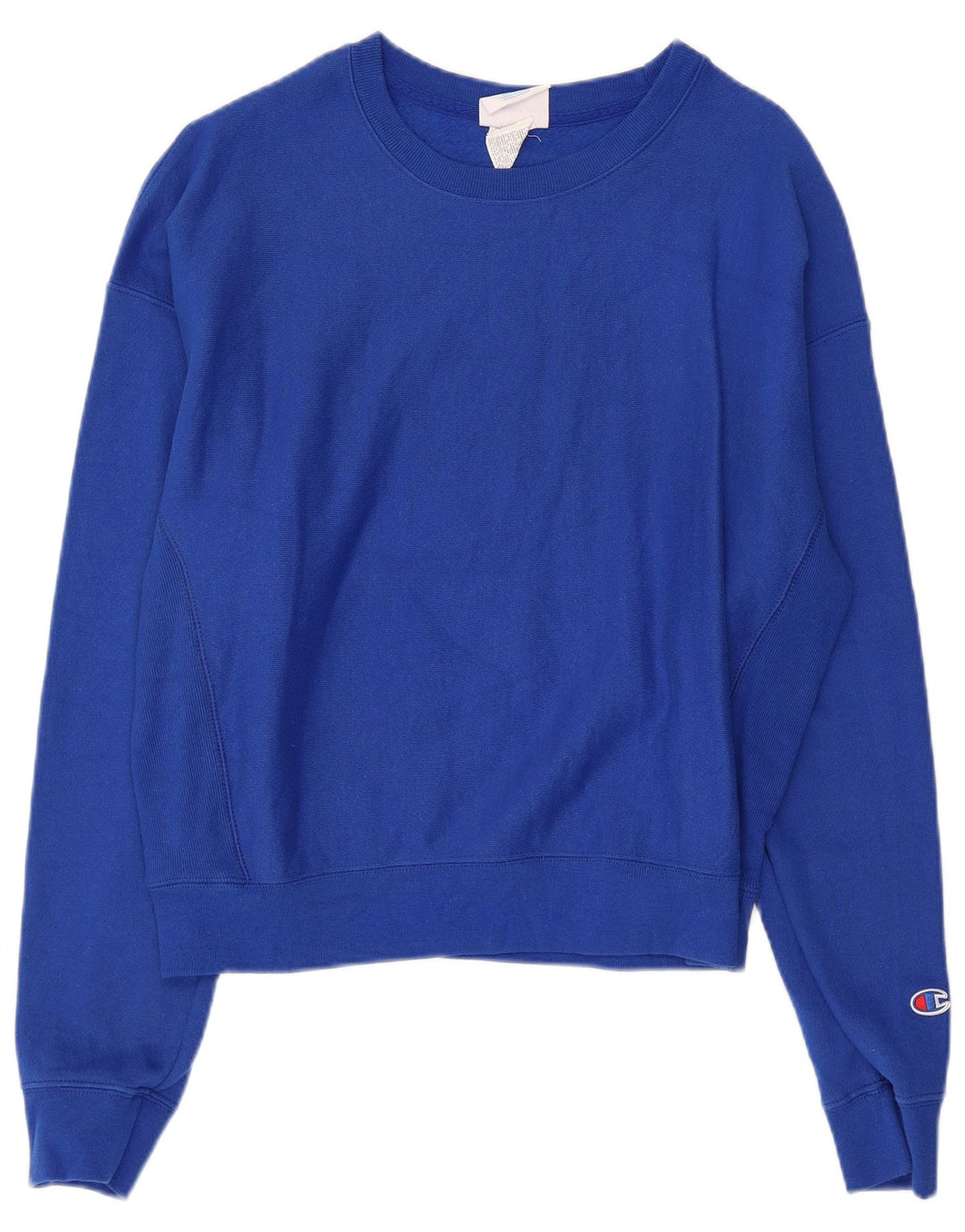 Felpa corta da donna CHAMPION, maglione UK 16, grande cotone blu