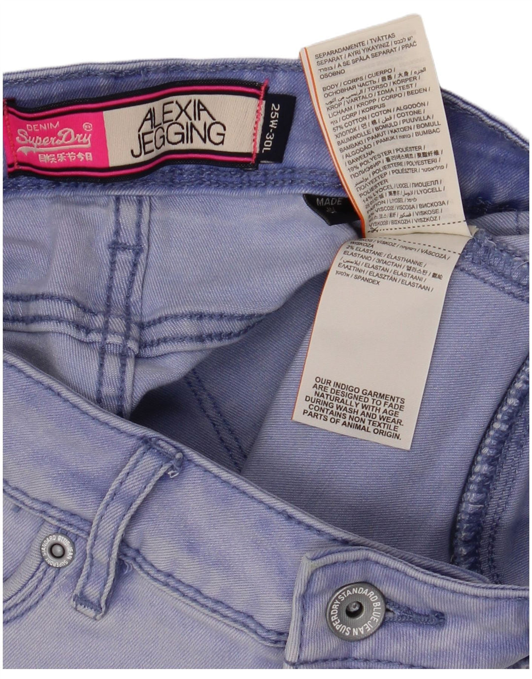 Jeans Jeggings Superdry Donna Alexia Distressed W25 L30 Cotone Blu