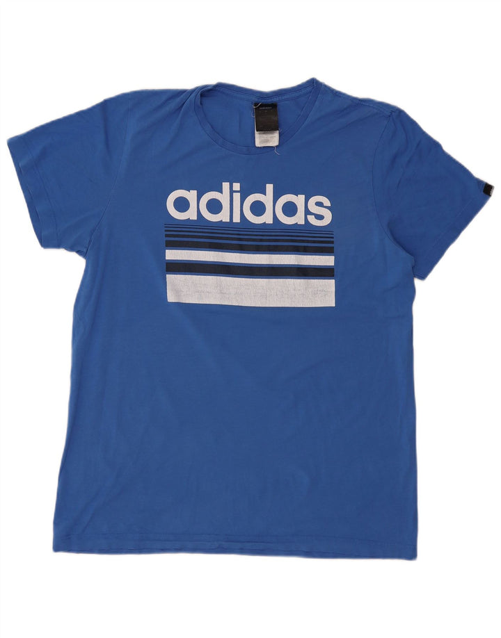 T-shirt grafica da uomo Adidas Top grande in cotone blu