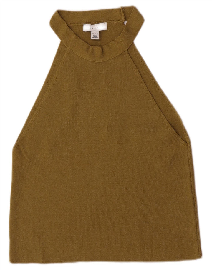 Topshop Top da donna corto alla caviglia UK 8 piccolo in viscosa kaki