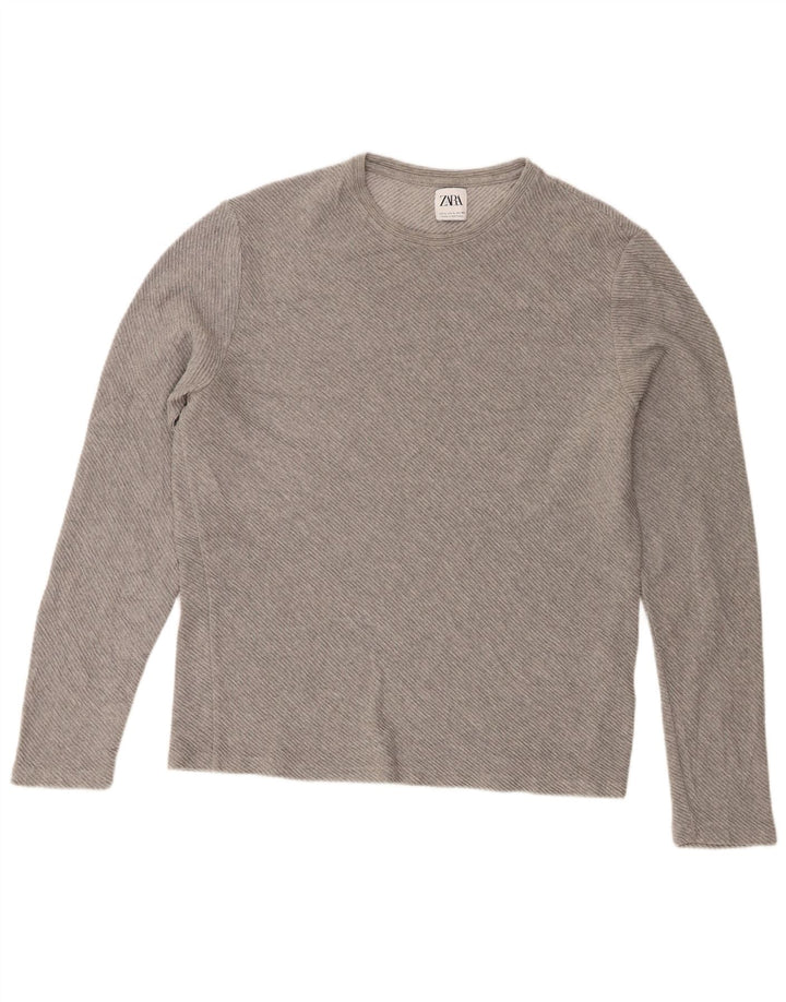 Top Zara da uomo a maniche lunghe grande in cotone grigio