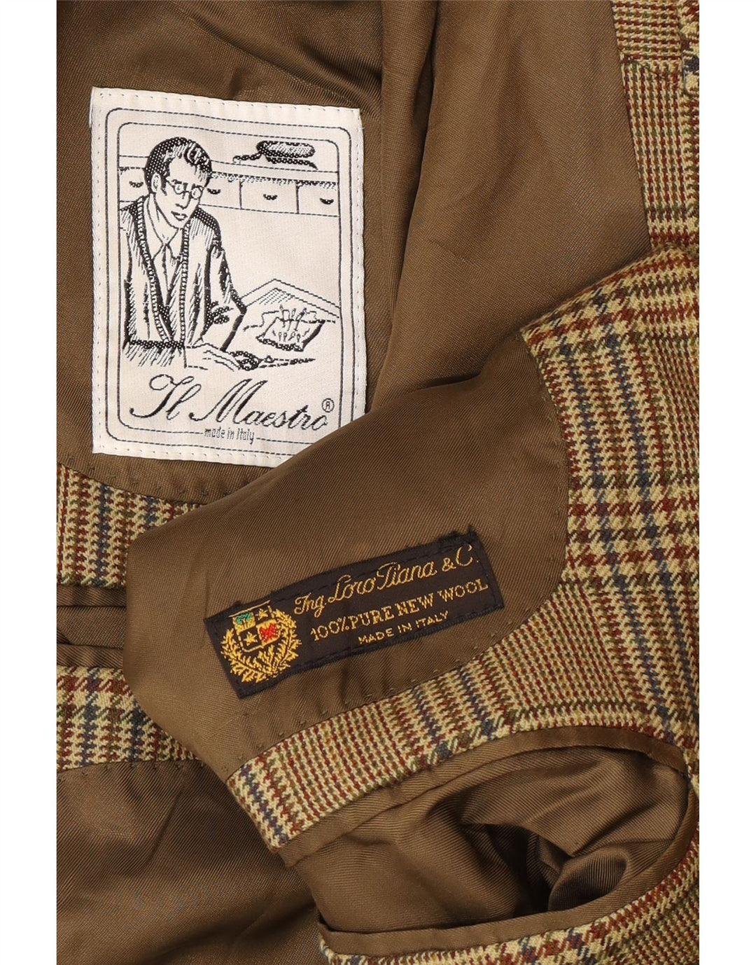 Giacca blazer vintage da uomo a 2 bottoni UK 40 grande pied de poule beige