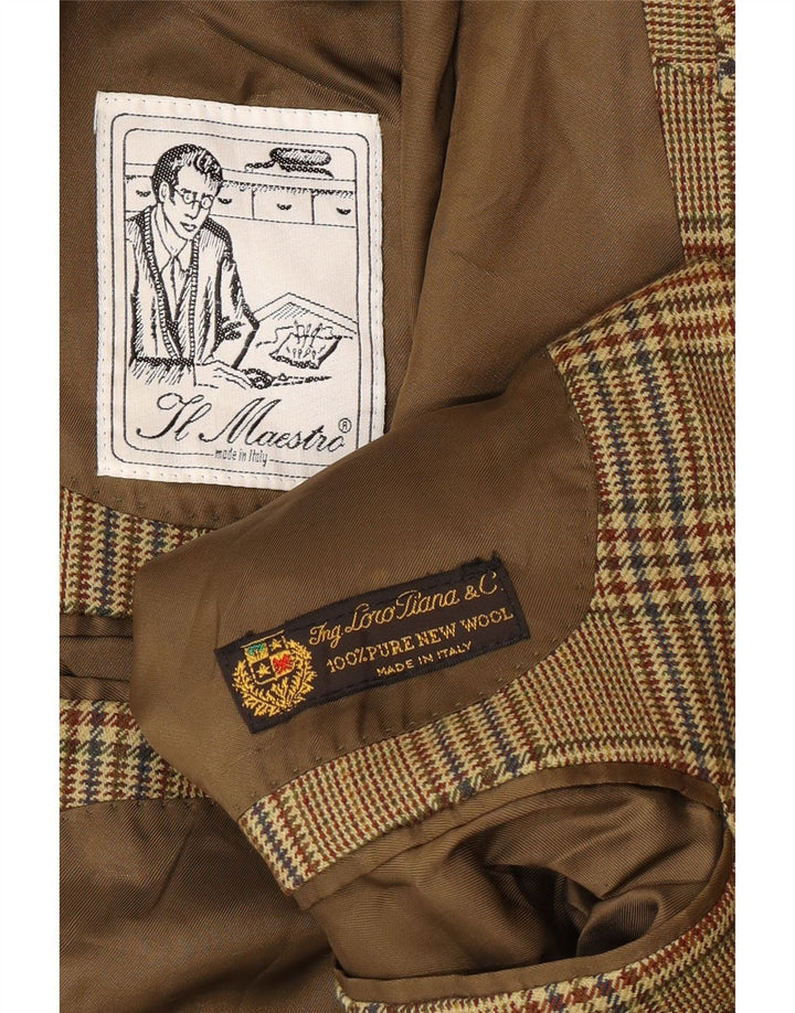Giacca blazer vintage da uomo a 2 bottoni UK 40 grande pied de poule beige