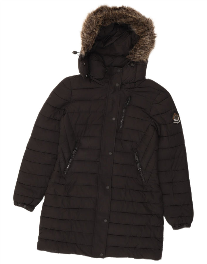 Cappotto imbottito con cappuccio da donna Superdry UK 10 piccolo poliestere nero