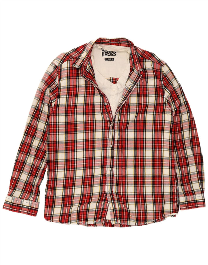 Camicia da uomo vintage XL in cotone scozzese rosso