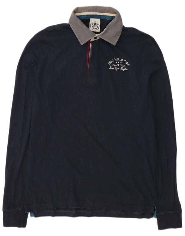 Polo da rugby da uomo con grafica a maniche lunghe Fred Mello, colore blu navy medio