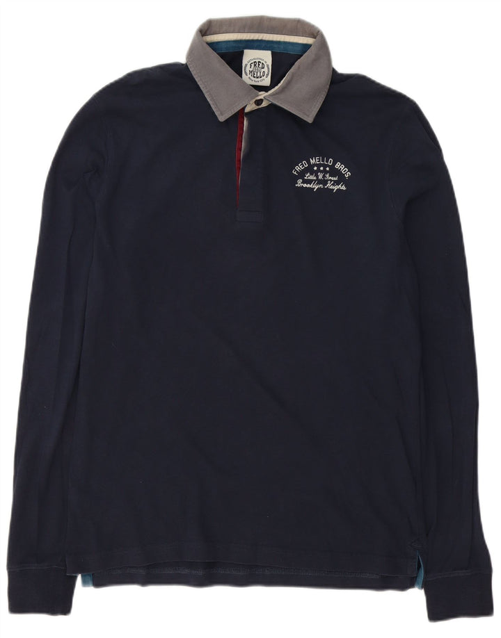 Polo da rugby da uomo con grafica a maniche lunghe Fred Mello, colore blu navy medio