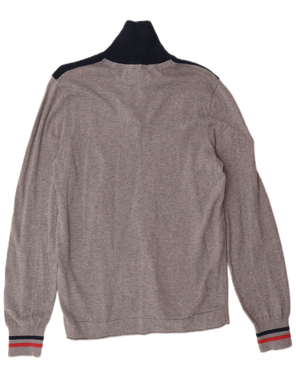 JACK & JONES Maglione da uomo con collo con zip e grafica piccolo grigio a blocchi di colore