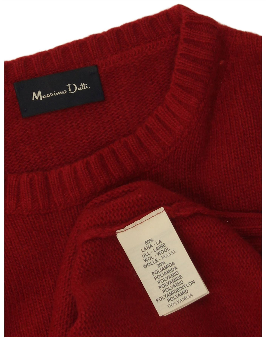 MASSIMO DUTTI Maglione da uomo girocollo grande in lana rossa