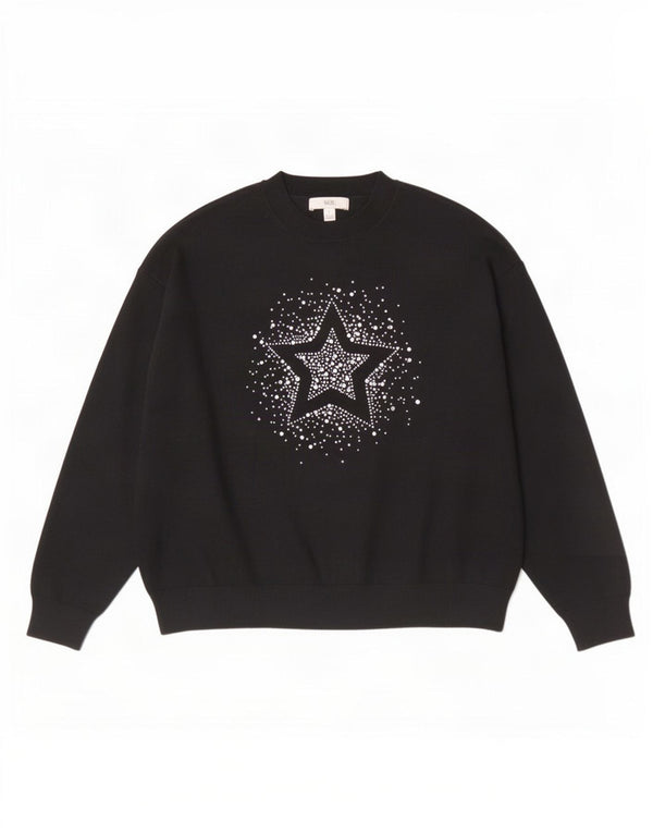 Maglione maglione girocollo con grafica da donna Marks & Spencer UK 16 grande nero