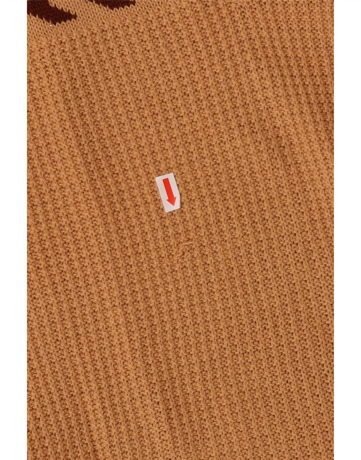 Maglione maglione con scollo a V da donna VINTAGE UK 10 Piccolo marrone geometrico