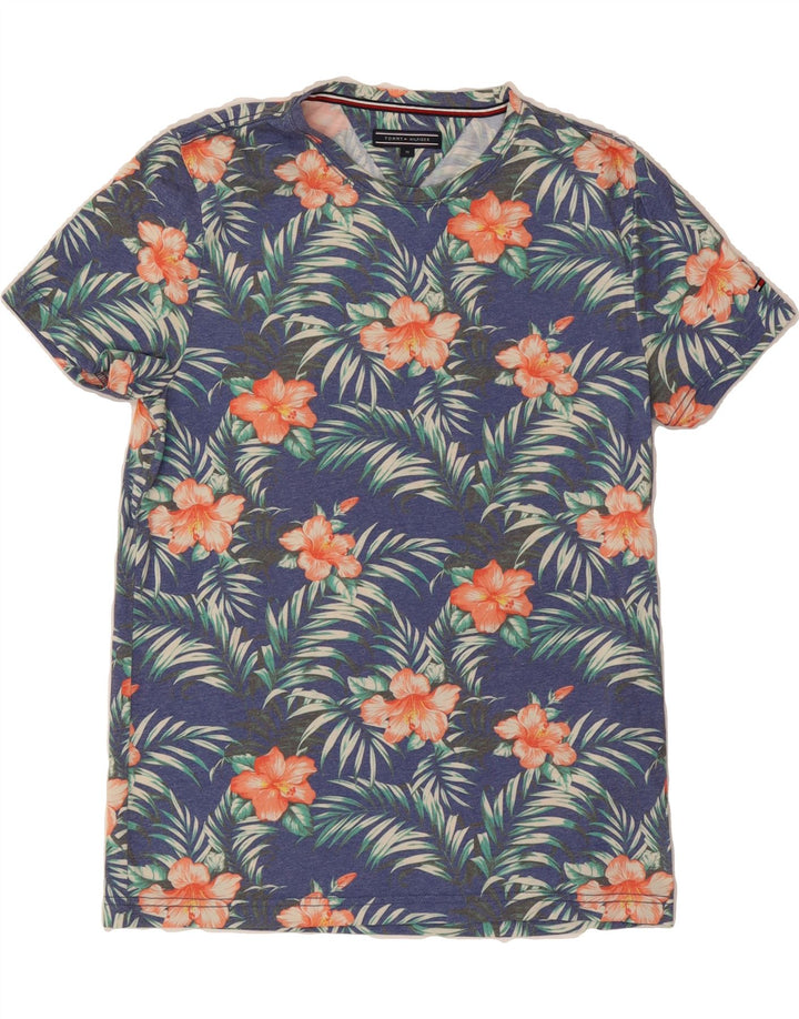 TOMMY HILFIGER Mens T-Shirt Top Medium Blue Floral Polyester Vintage Tommy Hilfiger and Second-Hand Tommy Hilfiger from Messina Hembry 