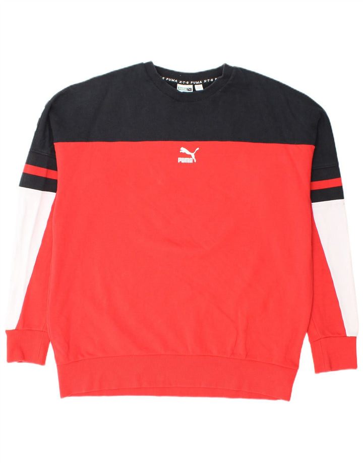 PUMA Felpa con grafica da uomo Maglione grande in cotone color block rosso
