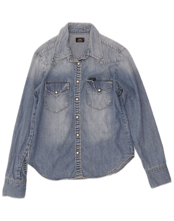 Camicia in denim lavaggio acido da donna LEE UK 10 piccolo cotone blu