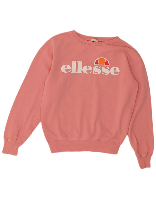 ELLESSE Felpa con grafica oversize da donna UK 8 Small Cotone rosa