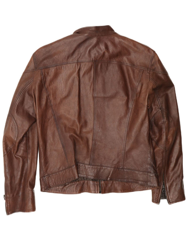 Lavorazione Artigiana Giacca in Pelle da Donna Biker IT 52 2XL Pelle Marrone