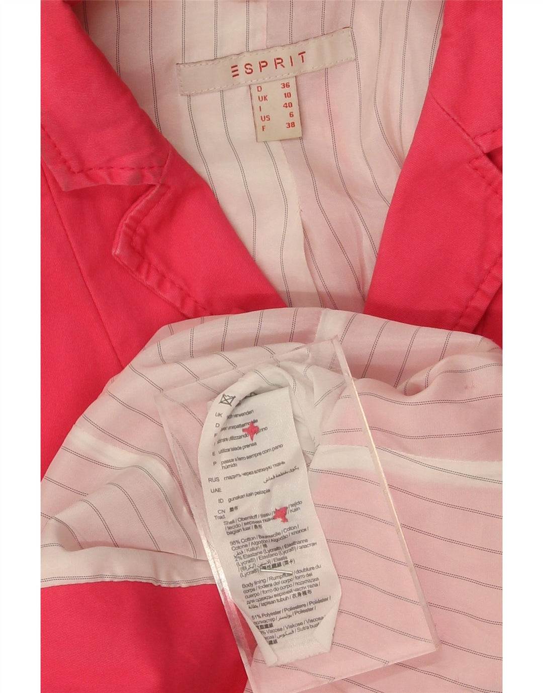 ESPRIT Womens 2 Button Blazer Jacket UK 10 Small  Pink Cotton Vintage Esprit and Second-Hand Esprit from Messina Hembry 