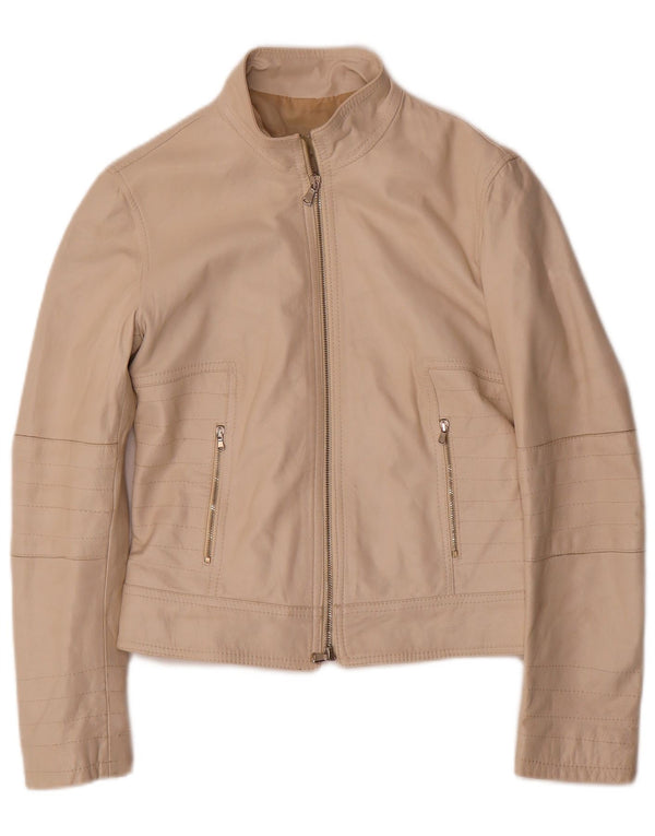 Lavorazione Artigianale Giacca in Pelle Crop da Donna UK 10 Small Beige