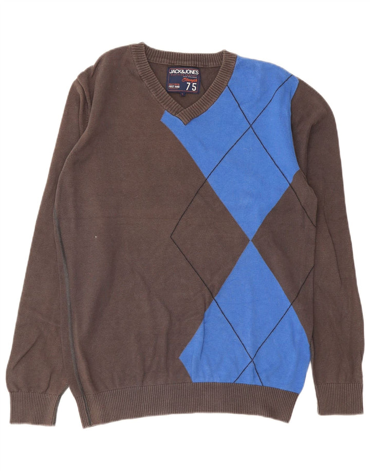 Jack & Jones Maglione da uomo con scollo a V grande cotone grigio a rombi/diamante