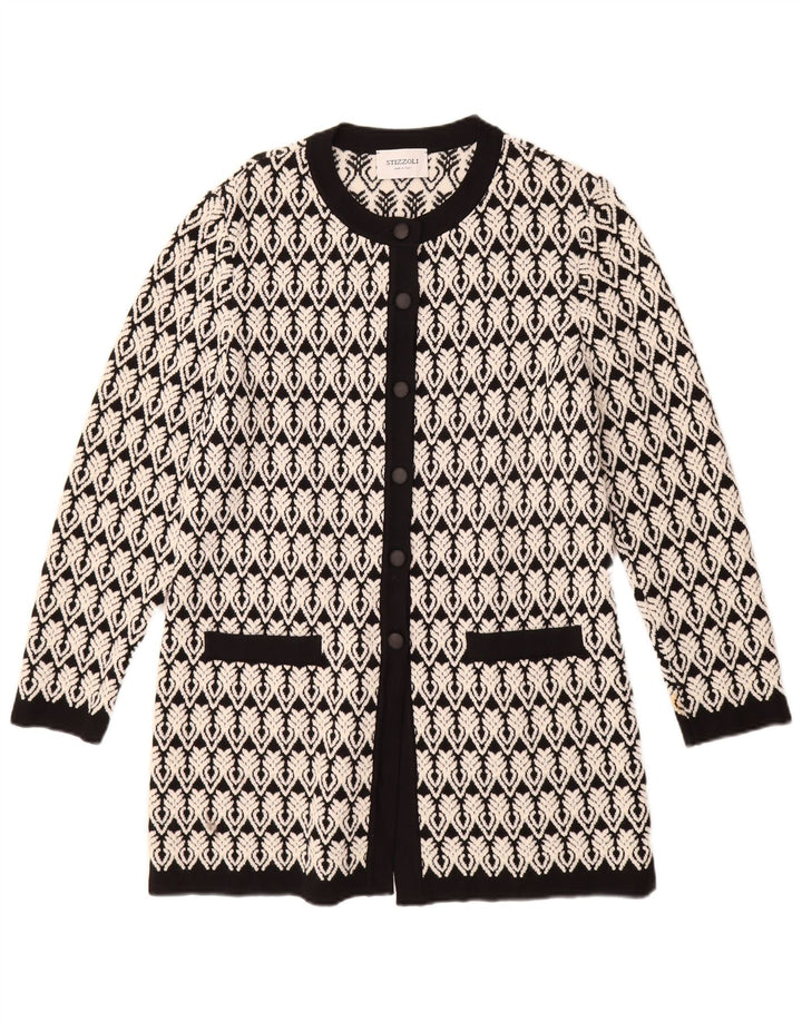 STIZZOLI Maglia Cardigan Donna Lunga IT 46 Large Bianco Geometrico