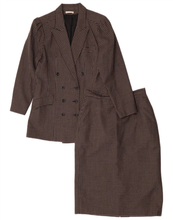 Set gonna vintage da donna in 2 pezzi UK 14 medio W28 pied de poule marrone