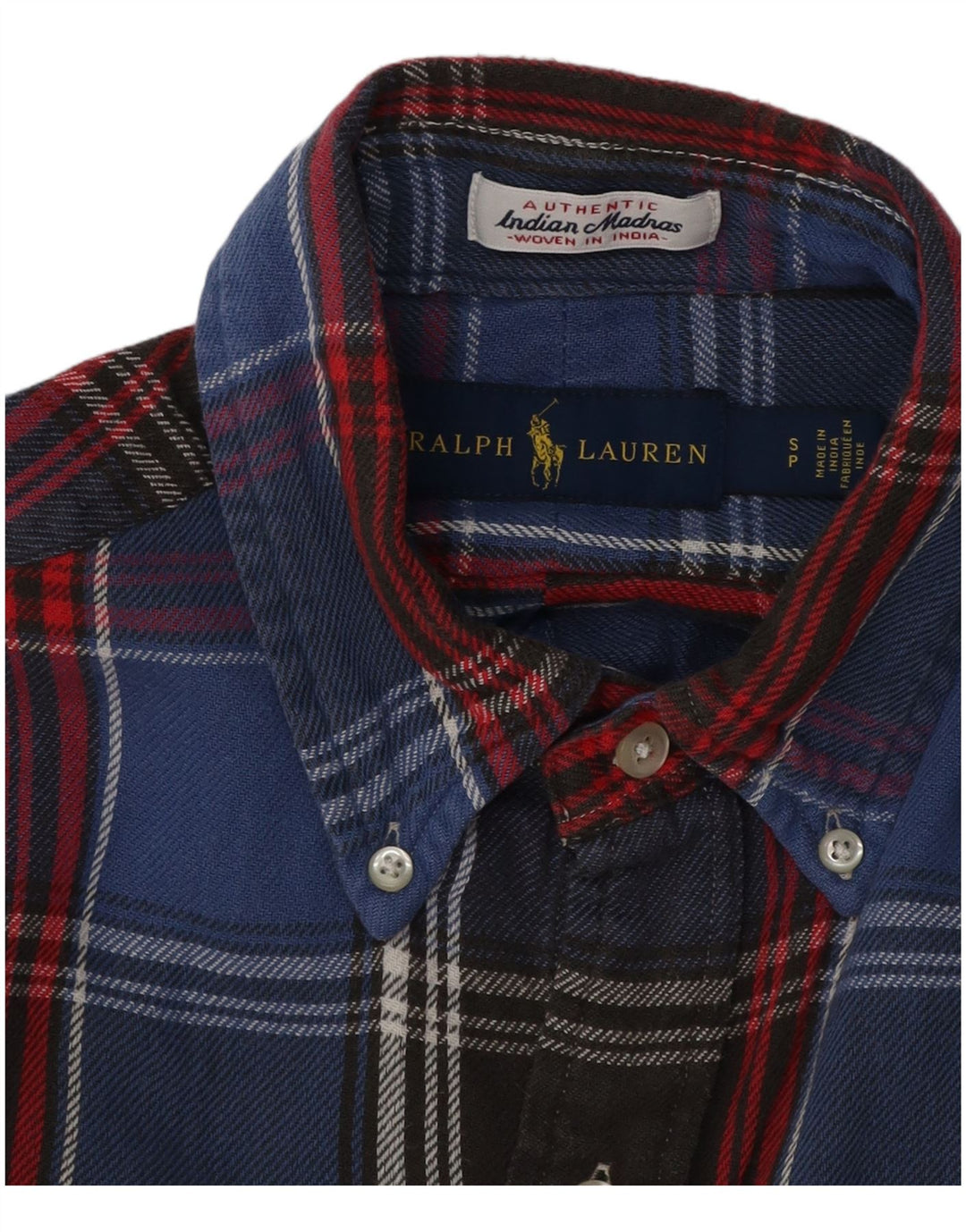 RALPH LAUREN Camicia da uomo in flanella di cotone a quadri piccoli blu