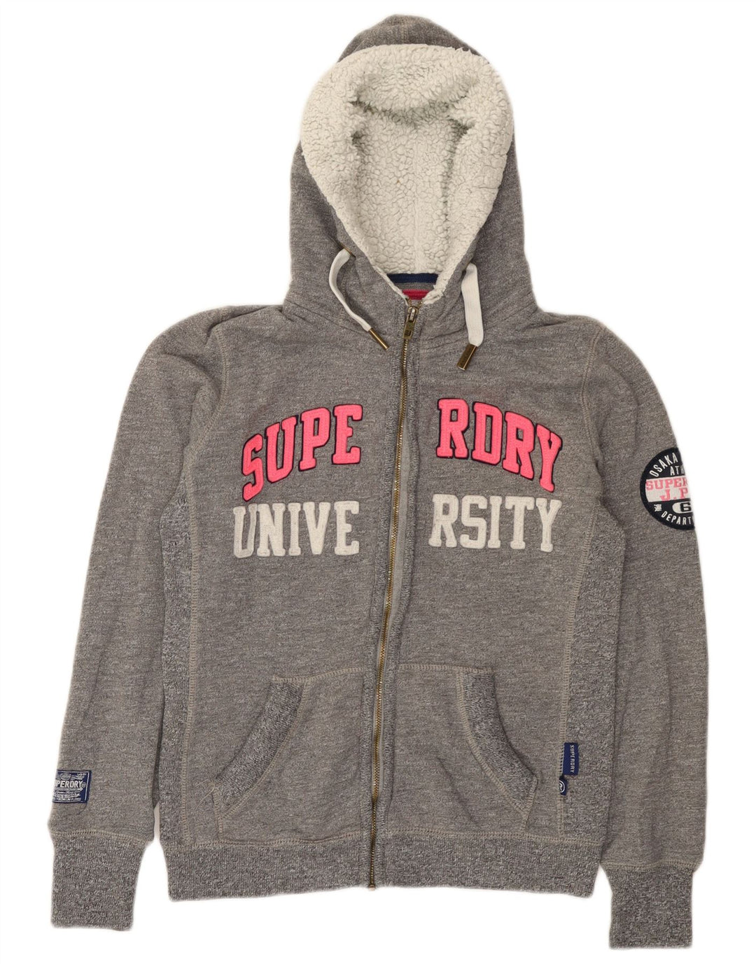 Maglione con cappuccio e zip grafica da donna SUPERDRY UK 14 Cotone grigio medio