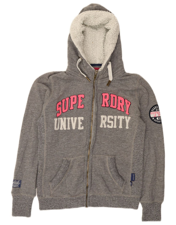 Maglione con cappuccio e zip grafica da donna SUPERDRY UK 14 Cotone grigio medio