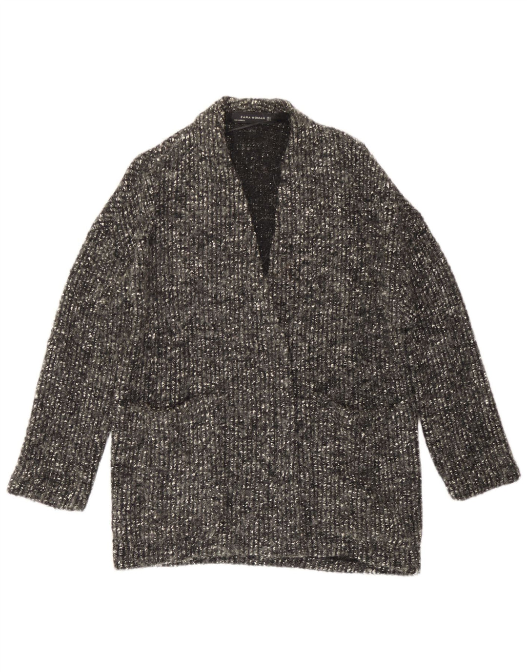 Maglione cardigan aperto oversize da donna Zara UK 10 piccolo lana screziata grigia