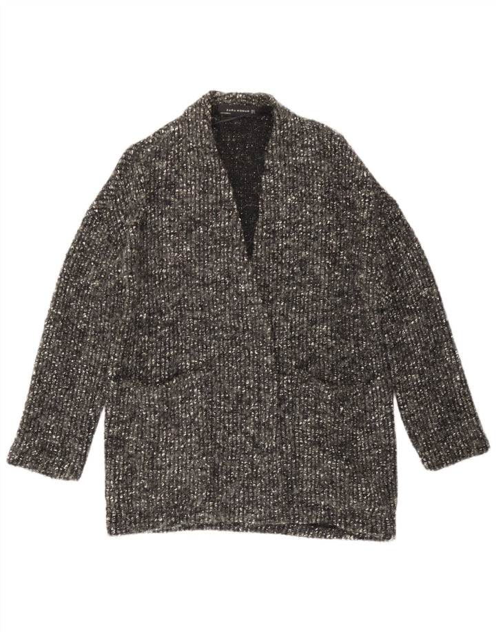 Maglione cardigan aperto oversize da donna Zara UK 10 piccolo lana screziata grigia