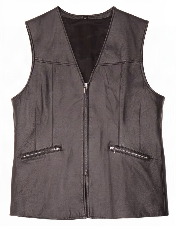 Gilet Vintage in Pelle da Donna IT 46 XL Nero