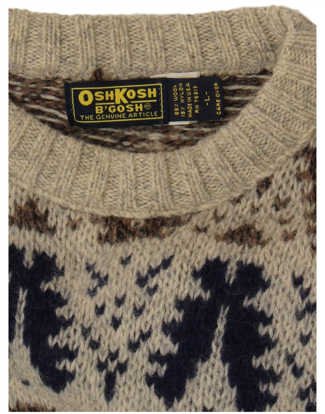 Osh Kosh Maglione da uomo con scollo a barca Maglione grande lana Fair Isle grigia
