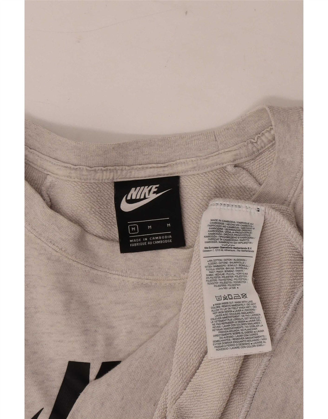 Felpa con grafica Nike da donna, maglione UK 14, cotone chiazzato grigio medio