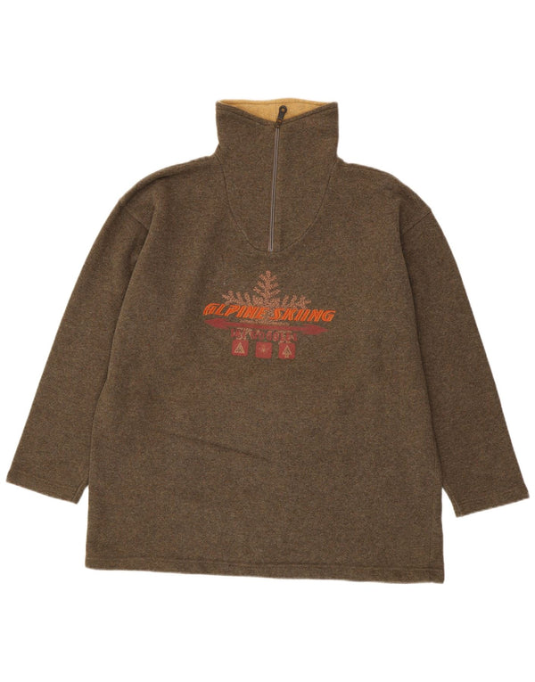 Felpa con collo con zip grafica vintage da uomo, maglione grande, cotone kaki